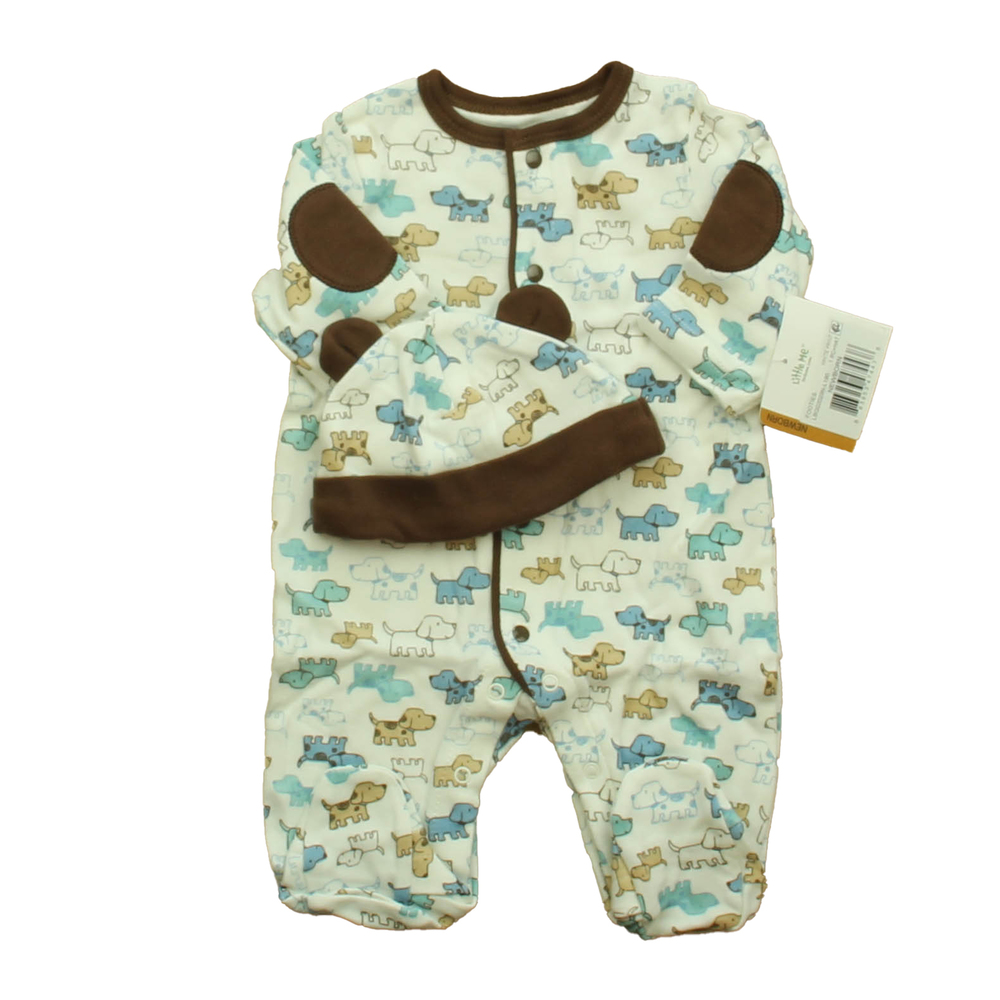 Newborn Boys White | Brown Dogs 1-piece footed Pajamas size: Newborn